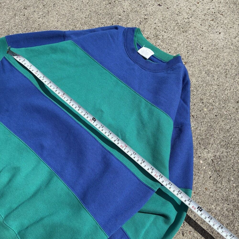 Cheetah VTG 90s Sweatshirt Sweater Green Black Colorblock Stripe Pullover Mens L - Picture 9 of 12